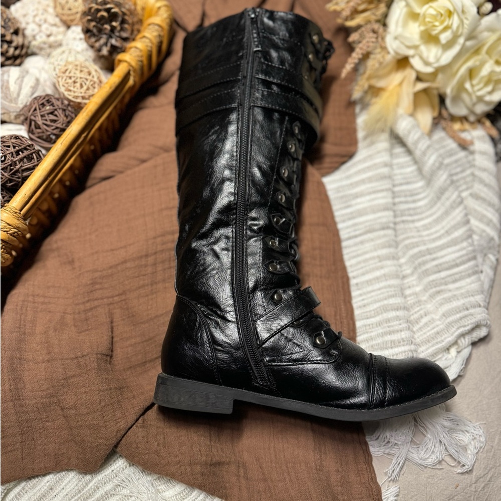 Shiekh shoes, black knee high military/combat boots. - Picture 2 of 5